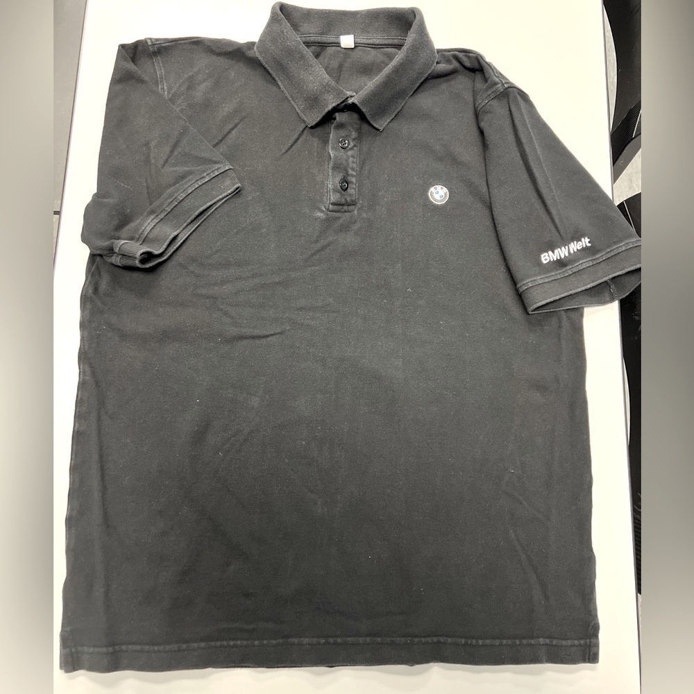 BMW Men's Black Polo Shirt Embroidered Logo Short Sleeve Cotton Size L BMW WELT